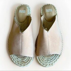 Eileen Fisher Milly Espadrille Slide Sandals 7 Beige Tan Nubuck Leather Beach